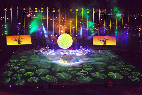 a photo of the analog image projection inside the stadium of Alger in 2007